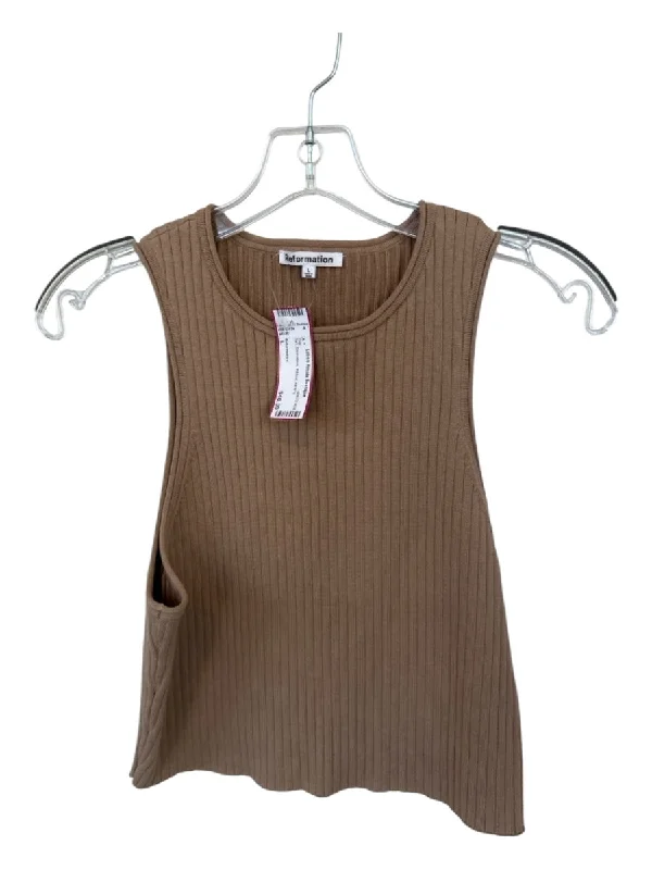 Reformation Size L Tan Sleeveless Ribbed Top