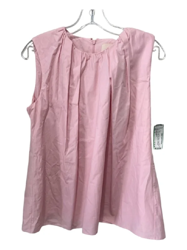 Roksanda Size 10 Light Pink Cotton Pleated Hem Tie Shoulder Sleeveless Top