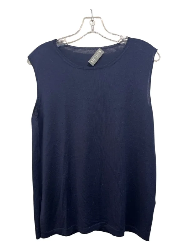 Shari's Place Size M/44 Navy Blue Cashmere & Silk Round Neck Sleeveless Top