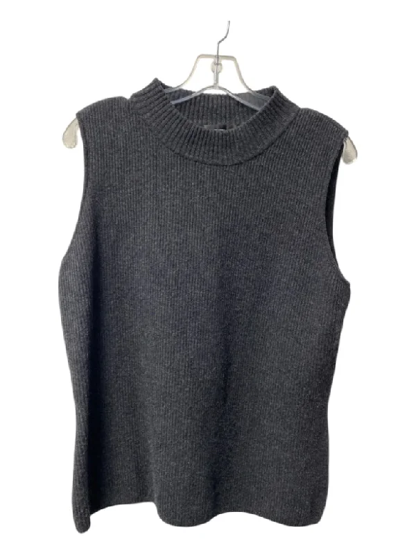 St John Boutique Size Large Black Cashmere Sleeveless Mock Collar Ribbed Top