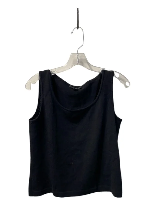 St. John Caviar Size S Black Cotton Blend Round Neck Sleeveless Hip Length Top