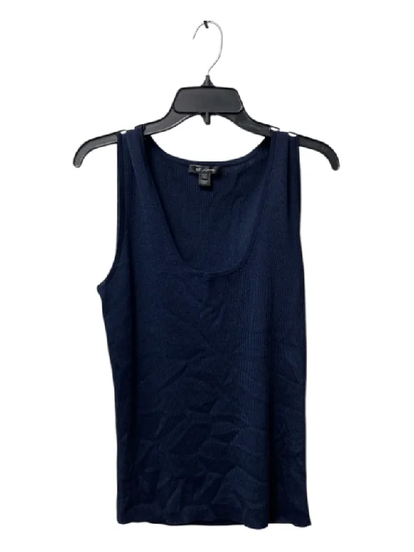 St John Size Large Navy Viscose & wool Sleeveless Ribbed Scoop Neck Top