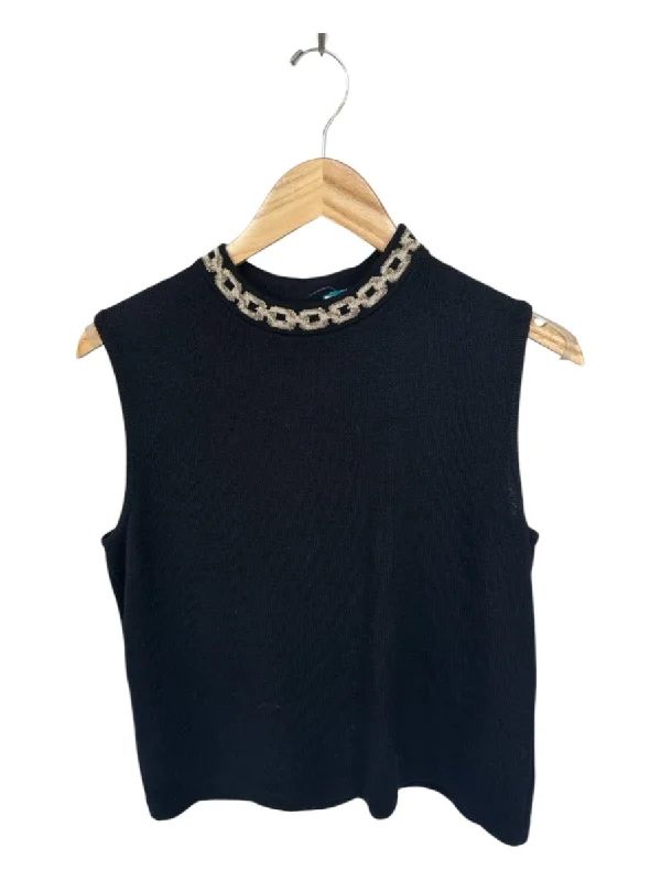 St. John Size M Black Sleeveless Chain Print High Neck Top