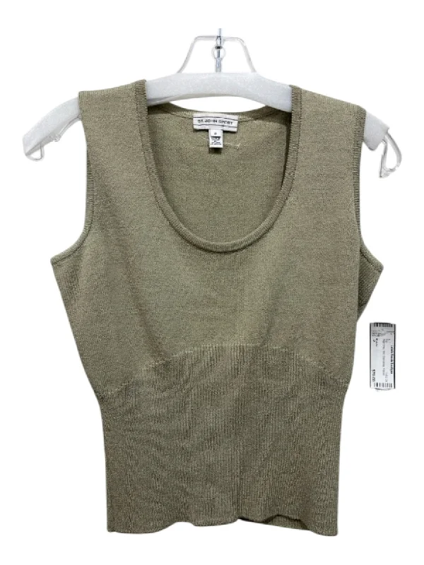 St John Size P Sage Gray Knit Sleeveless Ribbed Top