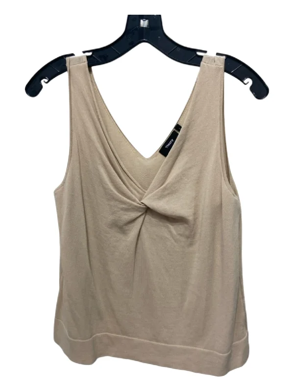 Theory Size Medium Beige Sleeveless Twist Knot Knit Top