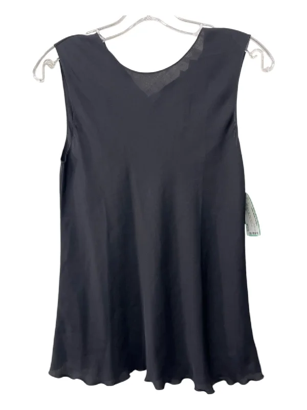 Theory Size P Black Silk Back Keyhole Sleeveless Lettuce Hem Top