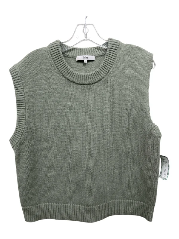 Tibi Size L Sage green Lambs Wool Crew Neck Distressed Sleeveless Top