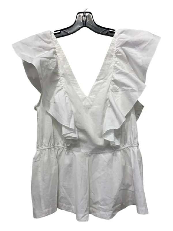 Trina Turk Size XL White Cotton Ruffle Sleeves Tie Detail Sleeveless Top