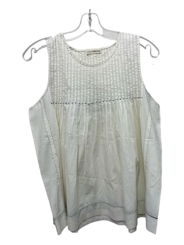 Ulla Johnson Size 10 White & Black Cotton Pleated seam detail Sleeveless Top