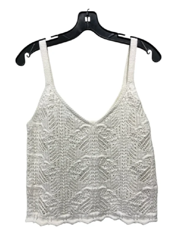 Vince Size L White Cotton Blend Crochet Lace Sleeveless Spaghetti Strap Top