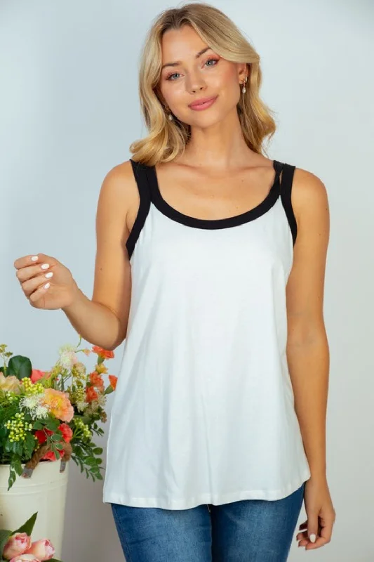 White Birch Beautiful Day Full Size Contrast Trim Sleeveless Top