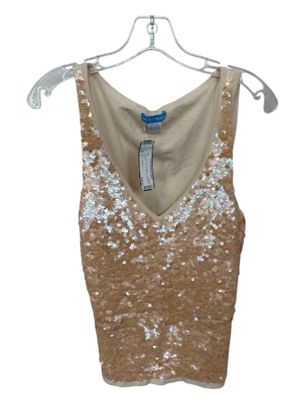 White + Warren Size L Tan Angora Blend Sequins Sleeveless Top