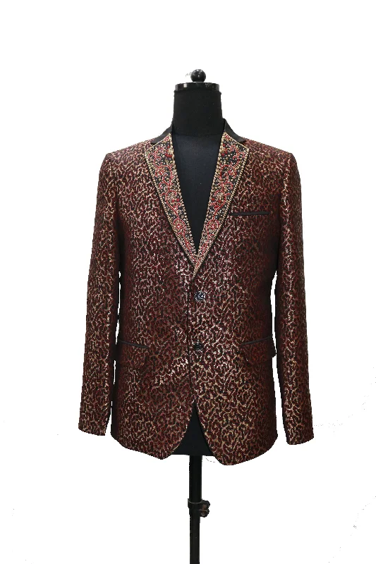 Hand Embroidered Golden Leopard Blazer