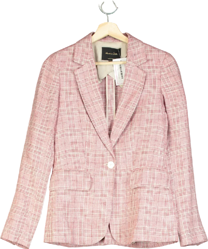 Massimo Dutti Pink Linen Plaid Blazer UK 10