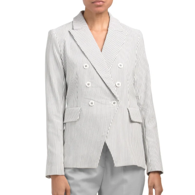 CAROLINA BELLE Striped Classic Fit Double Breasted Blazer