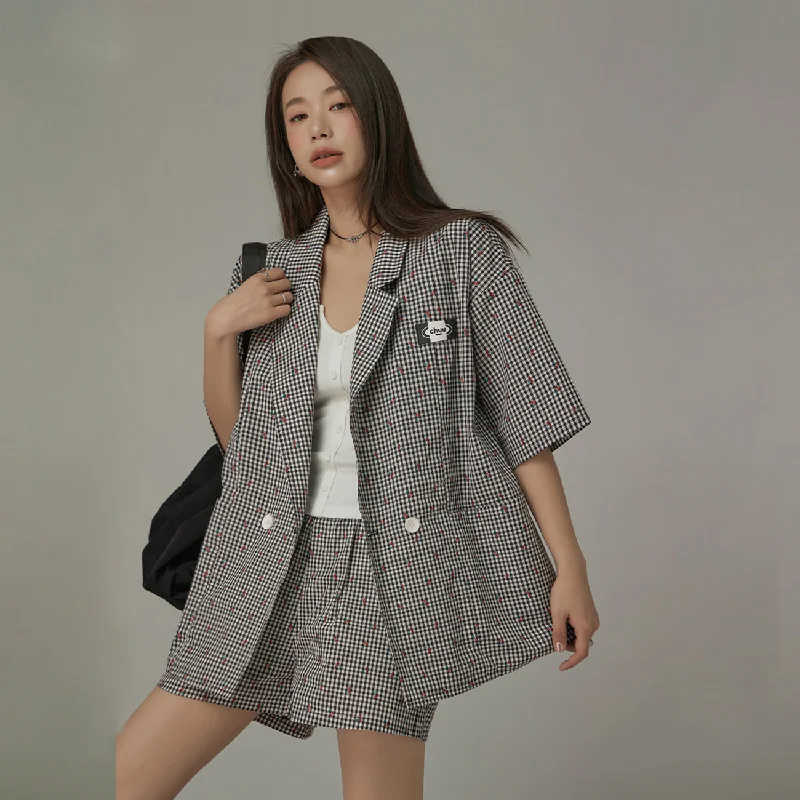 Checked Button Oversized Blazer Jacket