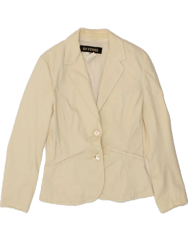 GF FERRE Womens 2 Button Blazer Jacket IT 42 Medium Off White Cotton