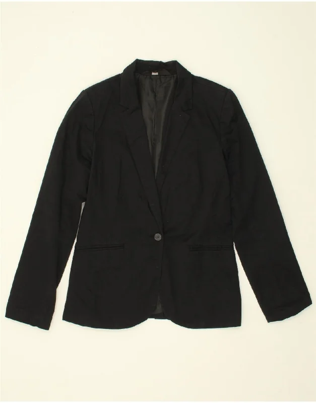 MOSSIMO Womens 1 Button Blazer Jacket UK 10 Small Black Cotton