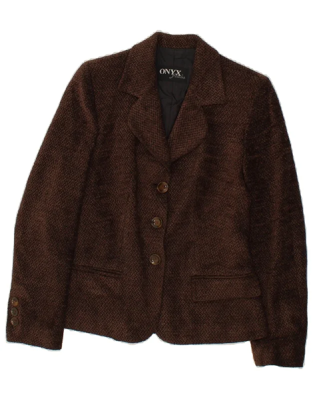 ONYX Womens 3 Button Blazer Jacket UK 10 Small Brown Wool