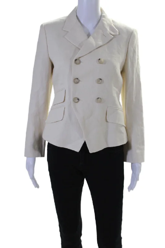 Polo Ralph Lauren Womens Double Breasted Notched Lapel Blazer Jacket White 2