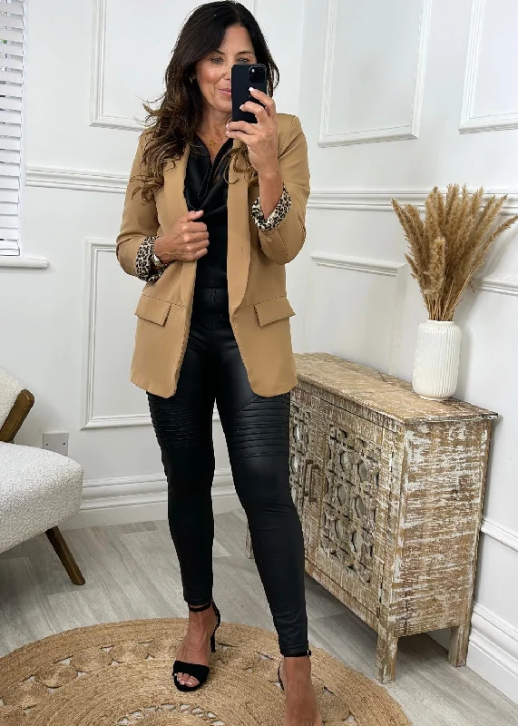 Roberta Camel Leopard Lined Blazer