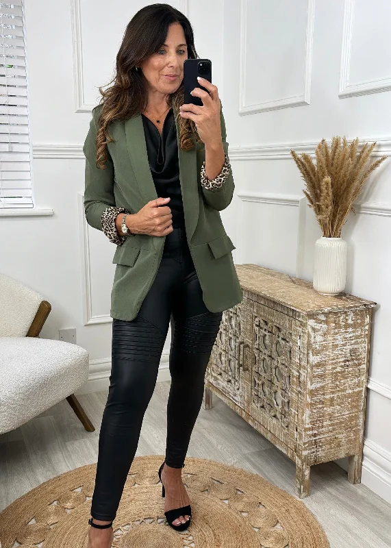 Roberta Khaki Leopard Lined Blazer