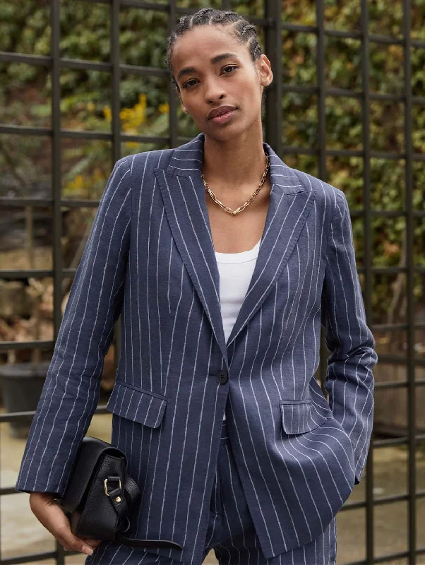 Thea Linen Blazer | Indigo & White Stripe