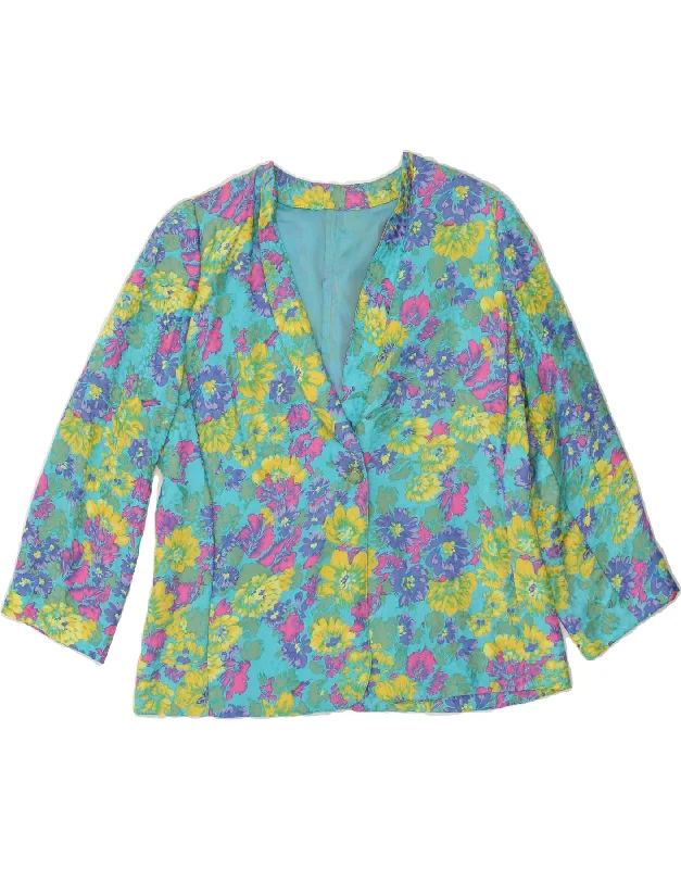 VINTAGE Womens 1 Button Blazer Jacket UK 14 Medium Blue Floral