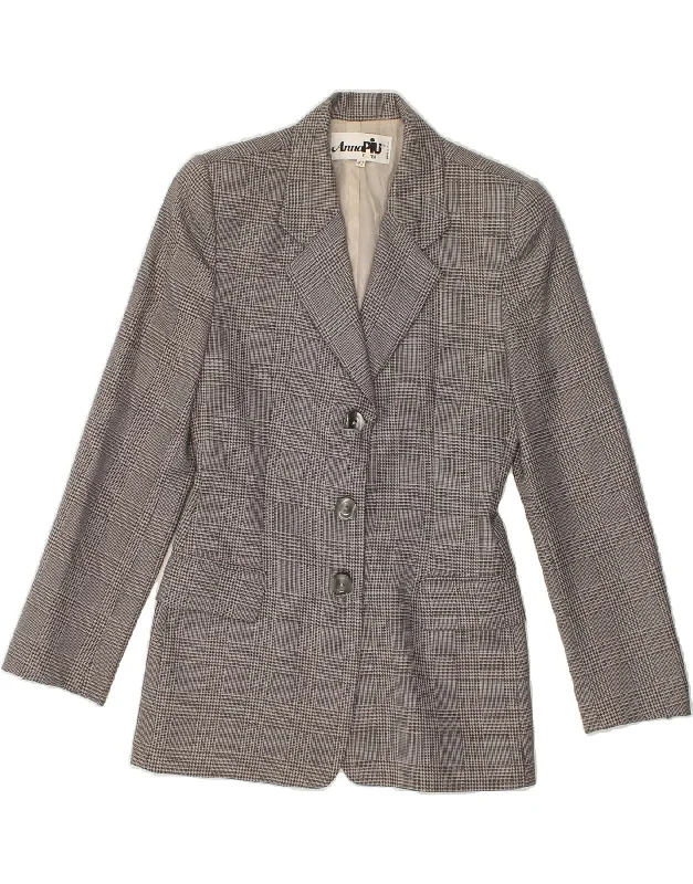 VINTAGE Womens 3 Button Blazer Jacket IT 42 Medium Grey Houndstooth