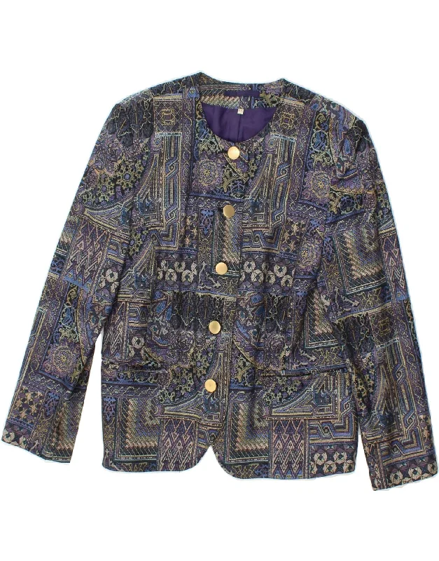 VINTAGE Womens 5 Button Blazer Jacket IT 44 Medium Purple Patchwork