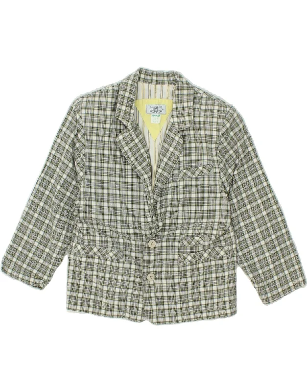 VINTAGE Womens Crop 2 Button Blazer Jacket UK 8 Small Green Check Cotton