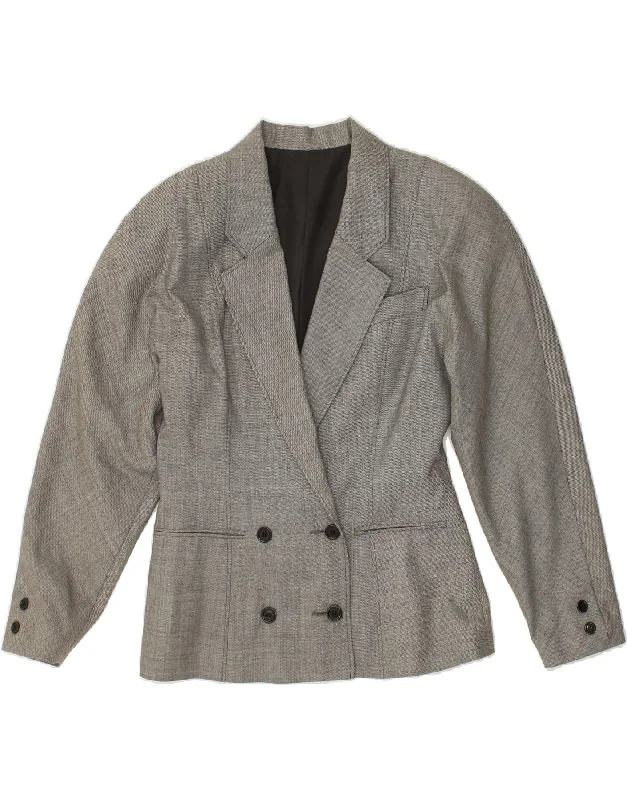 VINTAGE Womens Double Breasted Blazer Jacket UK 10 Small Grey Virgin Wool