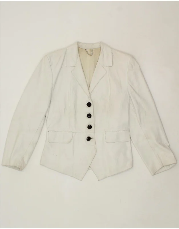 VINTAGE Womens Leather 4 Button Blazer Jacket UK 10 Small White